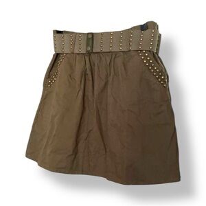 Passport Brown Studded Mini Skirt with‎ Belt Size M